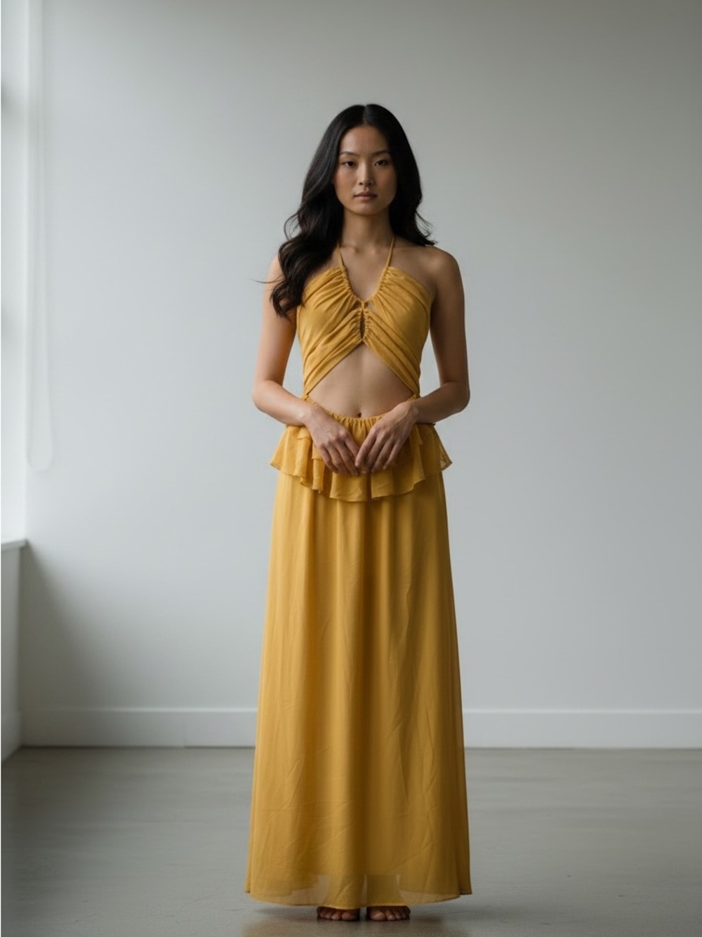 LPA Lia dress yellow maxi ruffle dress small  romantic feminine resort vacation